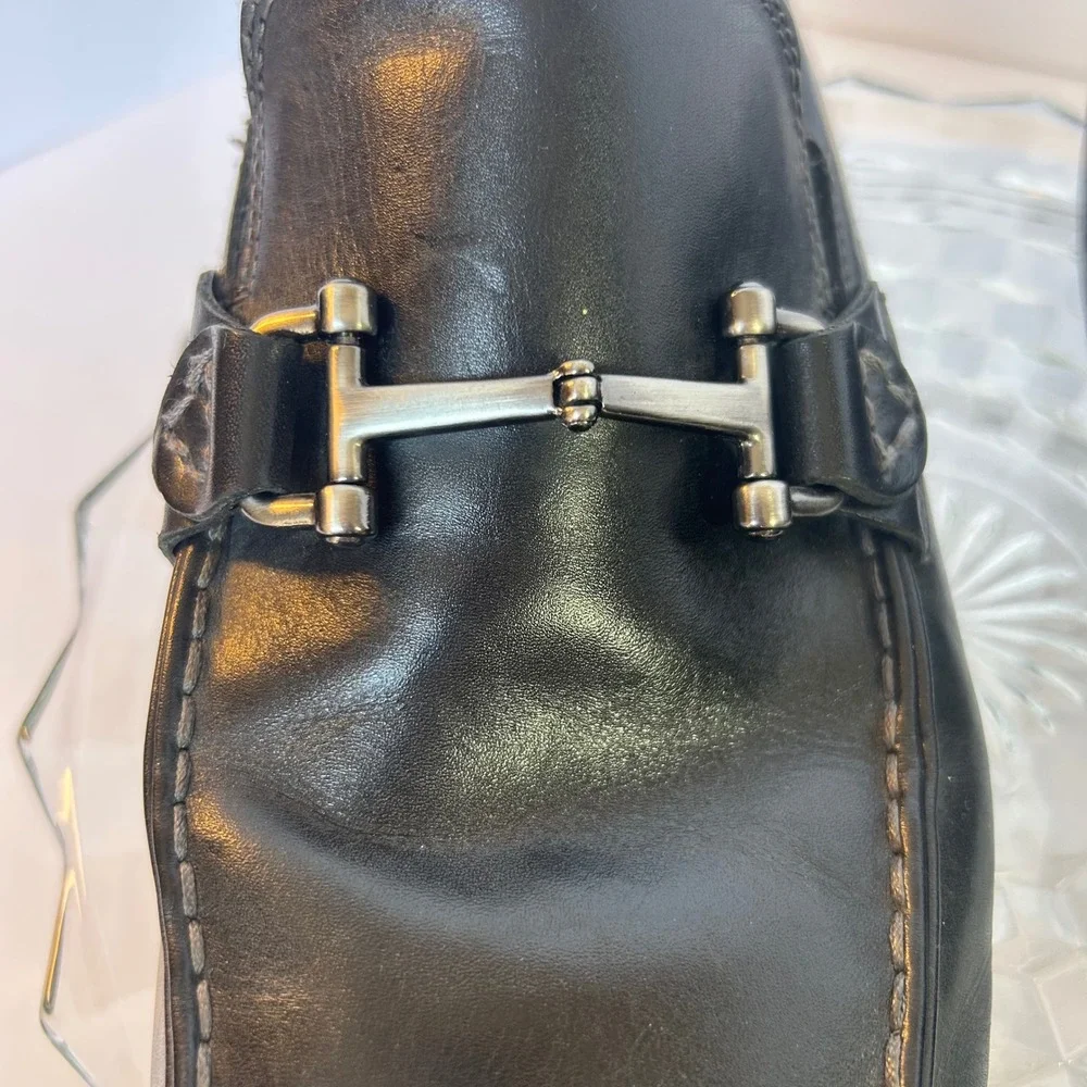 Kenneth‎ Cole Black Leather Dress Loafers with Silver Buckle Detail - Men's